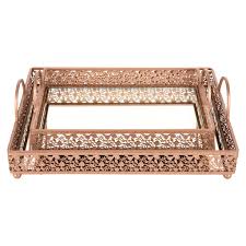 Shop with afterpay on eligible items. 2 Piece Decorative Rectangular Mirror Serving Tray Rose Gold S1932rg Amalfi Decor