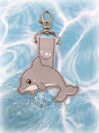 Dolphin Snap Tab Design Key Fobs Machine Embroidery