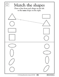 They include exercises on tracing, drawing, naming and identifying 2d shapes, recognizing the difference between 2d and 3d shapes, and comparing shapes to real life objects. Match The Geometric Shapes Kindergarten Preschool Math Reading Worksheet Greatschools