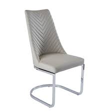 Think elegant back lines and skinny legs. Camber Grey Faux Leather Dining Chair