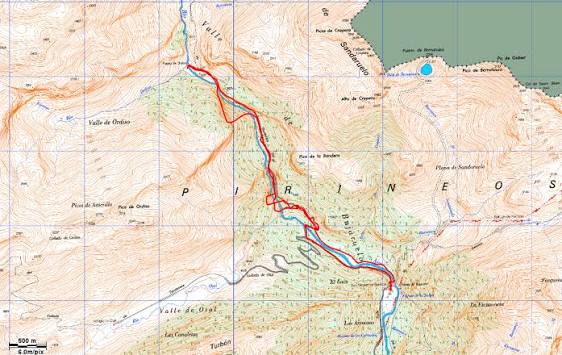 Mapa Valle de Bujaruelo a Valle de Ordiso