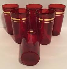 Vintage Ruby Red Glass Set Of 6 W