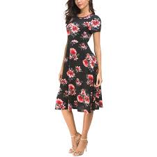 Us 13 75 30 Off Urban Coco Women Floral Print Short Sleeve Flared Holiday Midi Dress In Dresses From Womens Clothing On Aliexpress