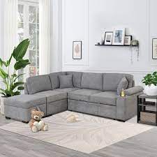 L Shaped Linen Sectional Sofa