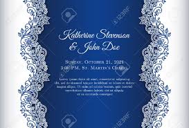 Romantic Wedding Invitation With Blue Background And Floral Ornament