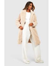 Boohoo Textured Belted Faux Fur Coat In