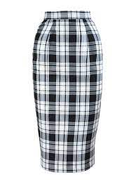 pencil skirt black and white tartan