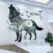 Removable Ink Moon Wolf Wall Decor