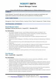 Branch Manager Trainee Resume Samples Qwikresume