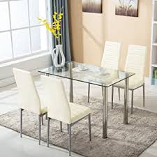 Want to buy fresh matching family pajamas at discounted rates? Amazon Com Mecor 5 Piece Dining Table Set Tempered Glass Top Dinette Sets With 4 Pu Leather Chairs For Dining Room Kitchen Furniture Breakfast Light Yellow Table Chair Sets