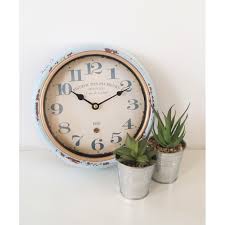 Distressed Blue Metal Retro Wall Clock 25cm