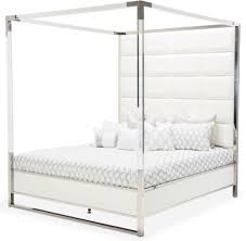 queen metal canopy bed in glossy white