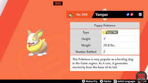 Pokemon Sword & Shield Yamper Location - Boltund Evolution