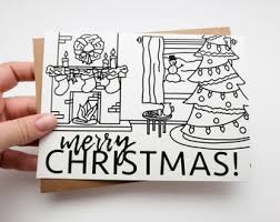 Merry christmas and a happy new year. Xmas Cards Coloring Etsy