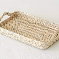 Handcrafted White Rattan Rectangle Tray