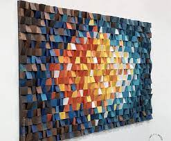 Blue Brown Mosaic Wall Art Big Wood