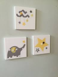 3 Nursery Canvases Elephant Grey Yellow