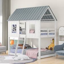 White Twin Over Twin Low Bunk Bed