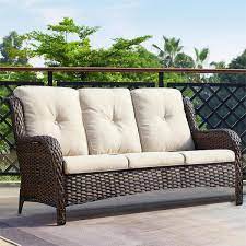 Parkwell 3 Piece Patio Conversation Set Cushioned Sofa With Ottomans Outdoor Furniture Sets Brown Wicker And Gray Cushion Size One Size