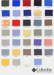 Anaheim Embroidery Columbia Sportswear Color Chart
