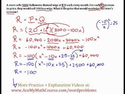 Maximum Revenue Quadratic Word Problems