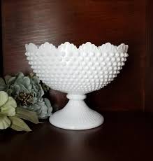 Milkglass Hobnail Pedestal Fruit Bowl