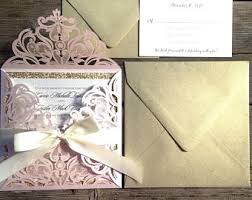 Lovely Sash Rose Tri fold Laser Cut Wholesale Pocket Wedding Invitations  WPFB     Pinterest