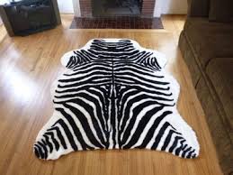 plush black white faux zebra hide rug