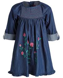 Toddler Girls Cotton Embroidered Denim Dress