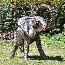 1ft Recycled Metal Elephant With Trunk