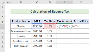 reverse tax calculation formula in