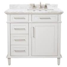 Get free shipping on qualified bathroom vanity tops or buy online pick up in store today in the bath department. Home Decorators Collection Sonoma 36 In W X 22 In D Bath Vanity In White With Carrara Marble Top With White Sinks 8105100410 The Home Depot Home Depot Bathroom Vanity White