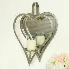 silver hanging heart mirror candle sconce