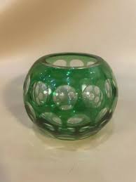Green Glass Round Thumbprint Small Vase