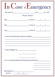 I C E In Case Of Emergency Forms Free Printables In Case Of
