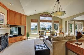 Vaulted Ceiling Living Room Interior In
