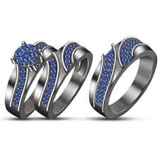 Princess cut diamond engagement rings, wedding ring sets. Blue Sapphire His Her Wedding Band Engagement Trio Ring Set Black Gold Over Ebay