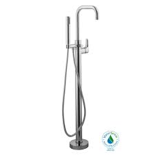 I want to add a handheld shower head to the bath faucet. Glacier Bay Modern Single Handle Freestanding Floor Mount Tub Faucet With Handheld Showerhead In Chrome Hd67622x 5001 The Home Depot