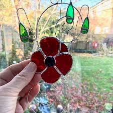 Stained Glass Poppy Suncatcher The