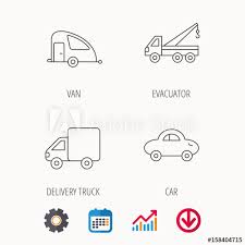 Car Delivery Truck And Evacuator Icons Travel Van Linear