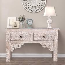 Handmade Hand Carved Foyer Table With 2