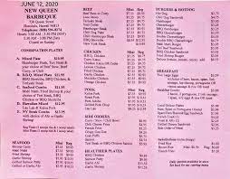 menu of new queen barbeque