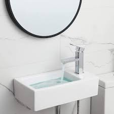Horow Hr V0101r White Ceramic Rectangular Wall Mount Bathroom Sink Faucet Orientation Right