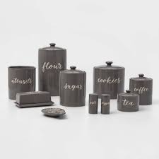 Keep your favorite ingredients within easy reach with these convenient canister sets. 9pc Stoneware Kitchen Canister Set Gray Threshold Target