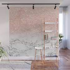 How to paint the wall and ceiling without getting brushstrokes that show. Buy Modern Faux Rose Gold Pink Glitter Ombre White Marble Wall Mural By Girlytrend Worldwide Shipping Availa Marble Wall Mural Rose Gold Wall Paint Ombre Wall