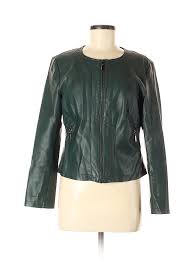 Details About Alfani Women Green Faux Leather Jacket Med Petite