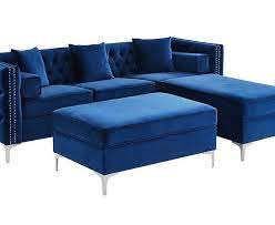 padded blue velvet sectional sofa