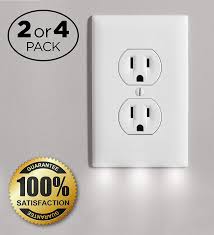 Outlet Wall Plate Cover With 3 Led Night Lights Outlet Cover With Light No Batteries And Wireless Pack Of 4 White Guidelight 4