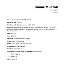 samiz mustak a2 photography call sheet