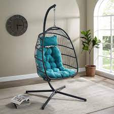 Gray Rattan Patio Swing Egg Chair